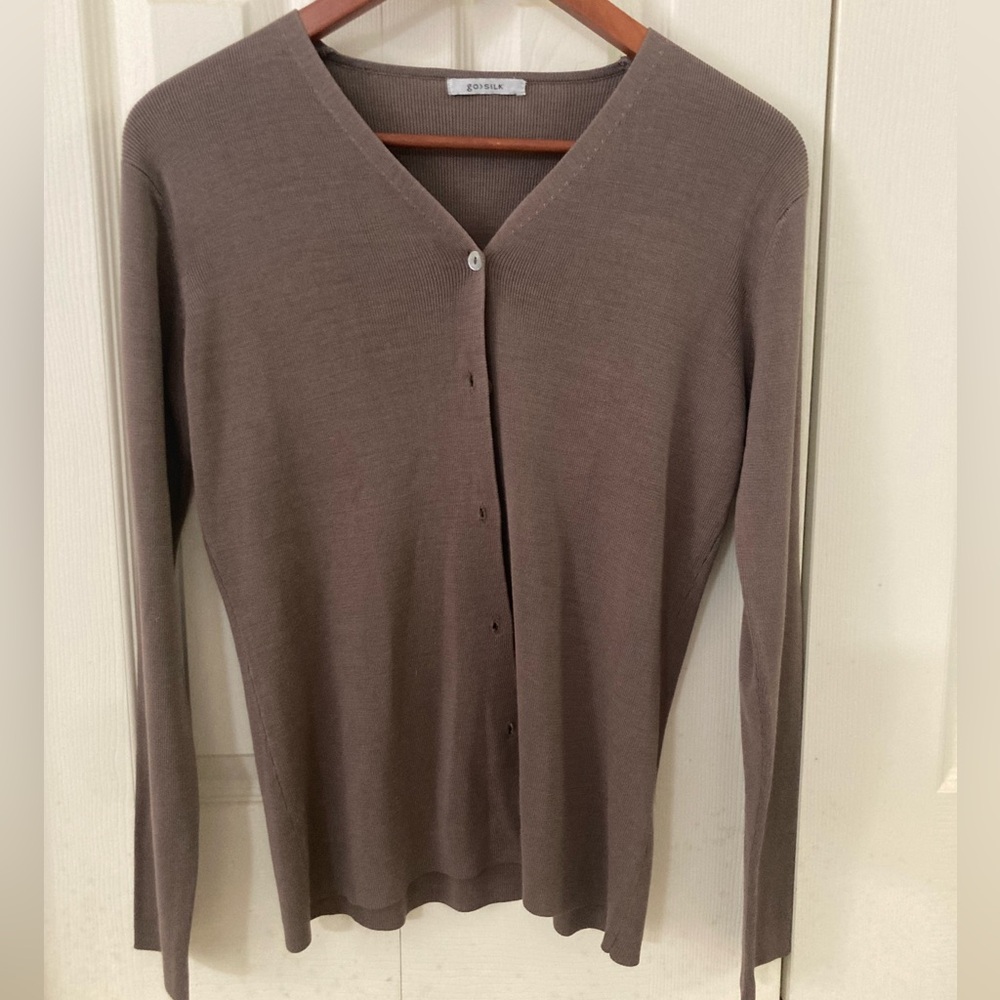 Go Silk 100% Silk Cardigan in Mushroom Color